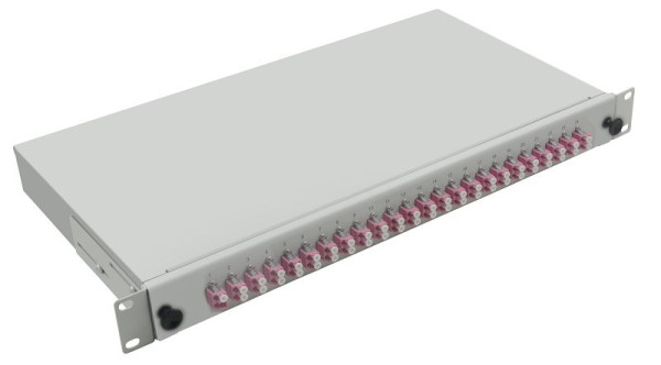 Caja de conexiones Helos de fibra óptica de 19&quot; con acoplamientos dúplex 24x LC OM4, gris, 249844