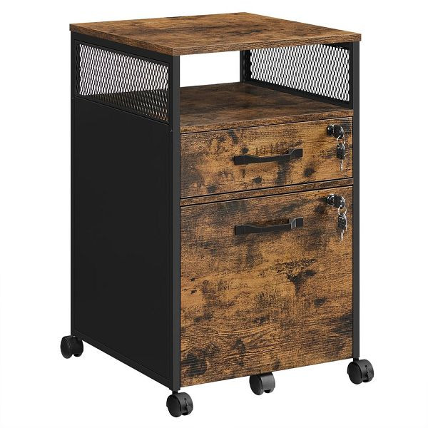 VASAGLE mueble de oficina con 2 cajones con cerradura vintage marrón-negro, OFC077B01