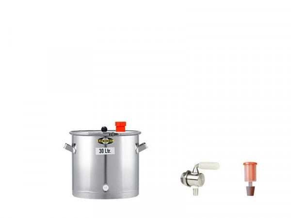 Speidel set barril de fermentación y almacenamiento UF 30 litros con barril de fermentación y almacenamiento de acero inoxidable (15 a 120 litros), grifo de drenaje de acero inoxidable, bloqueo de fermentación y tapón, 47121-0001