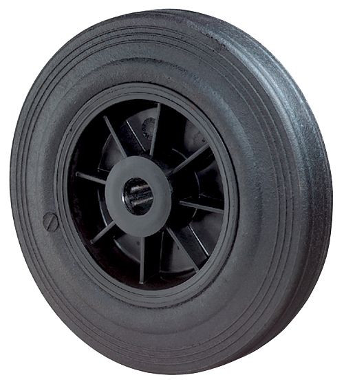 Ruedas BS rueda de goma, ancho de rueda 37,5 mm, Ø de rueda 125 mm, capacidad de carga 100 kg, superficie de rodadura de goma negra, cuerpo de rueda de plástico, rodamiento de rodillos, B45.125