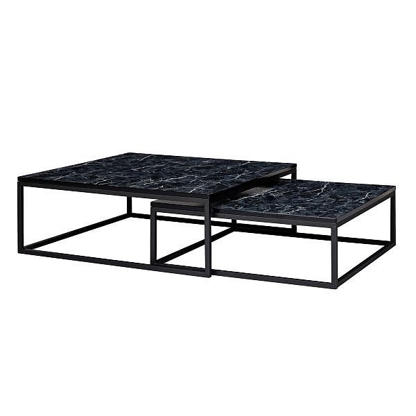 Wohnling Design Juego de 2 mesas de centro cuadradas con aspecto de mármol negro, WL6.235