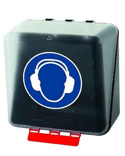 Caja midi DENIOS para guardar protección auditiva, transparente, 116-485