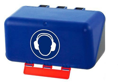 Caja mini DENIOS para guardar protección auditiva, azul, 119-581
