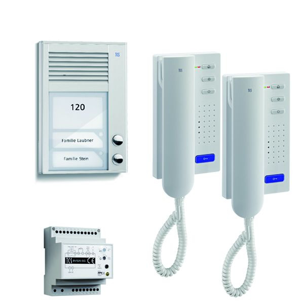 Audio del sistema de control de puerta TCS: paquete AP para 2 unidades residenciales, con estación exterior PAK, 2 botones de timbre AP, 2x portero automático ISH3130, unidad de control BVS20, PSC2120-0000