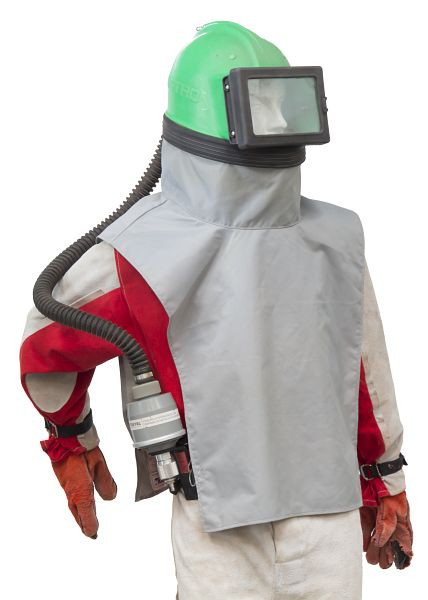 Máscara protectora ELMAG (casco) completa tipo 'Astro' M06 para máquinas de chorro de arena, incluido cinturón abdominal con unidad de control y filtro de carbón activado, 22380