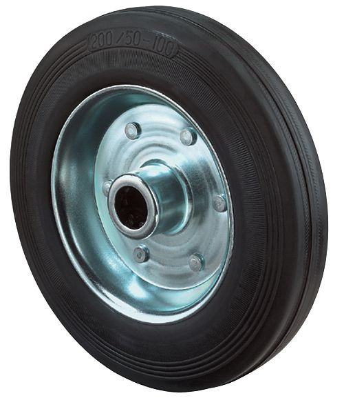 Ruedas BS rueda de goma, ancho de rueda 38 mm, Ø de rueda 140 mm, capacidad de carga 115 kg, superficie de rodadura de goma negra, cuerpo de rueda, llanta de acero galvanizado, rodamiento de rodillos, B55.140