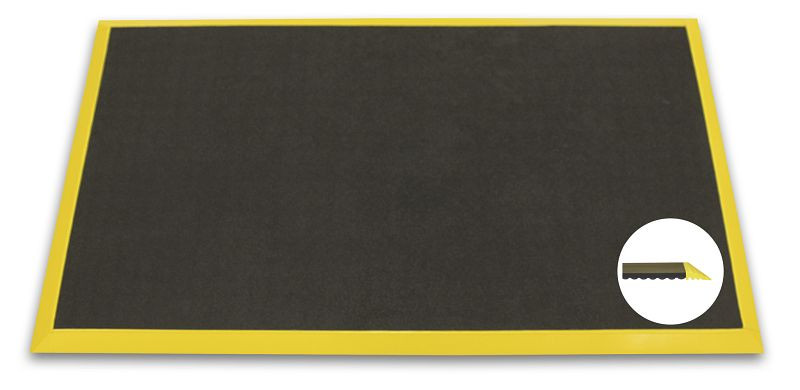 Alfombra Ergomat Basic Bubble Down antifatiga con bordes amarillos, largo 120 cm, ancho 60 cm, BDB60120-YB