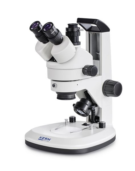 Microscopio de zoom estéreo KERN Optics, con mango, Greenough 0,7 x - 4,5 x, trinocular, ocular HWF 10x / Ø 20 mm de altura, fuente de alimentación incorporada, OZL 468