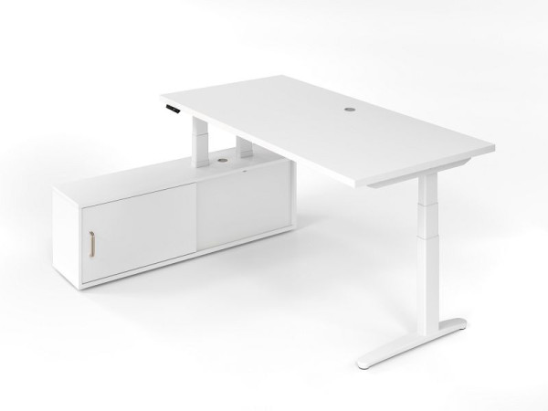 Mesa de pie y de pie Hammerbacher + aparador blanco/blanco, estructura con patas en C blanco, guías de aluminio blanco, VXBHM2C/WW/WW