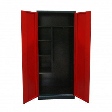Armario de detergente ADB, dimensiones exteriores del armario (An x Pr x Al): 80 x 37 x 178 cm, color de la carrocería: antracita (RAL 7016), color de la puerta: rojo fuego (RAL 3000), 40934