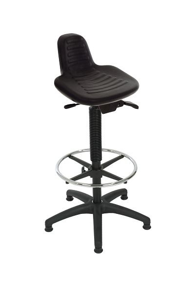 Bipedestador Lotz, asiento ergonómico de PU negro, regulable en altura 640-890, cruz de plástico, anillo para los pies, 4775.01