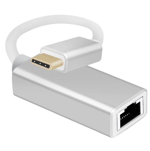 Cable adaptador Ethernet Helos, enchufe USB 3.1 Type-C™/toma RJ45, PREMIUM, plateado, 288378