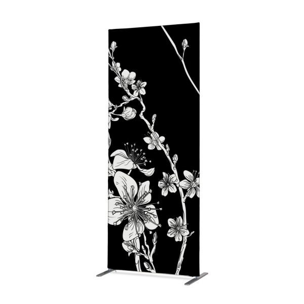Showdown Displays Separador de Ambientes Textil Decoración 85-200 Flor de Cerezo Japonesa Abstracta Negro, ZBSLIM085-200-DSI7