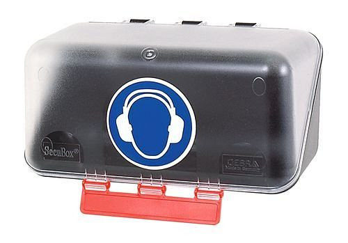 Caja mini DENIOS para guardar protección auditiva, transparente, 116-479