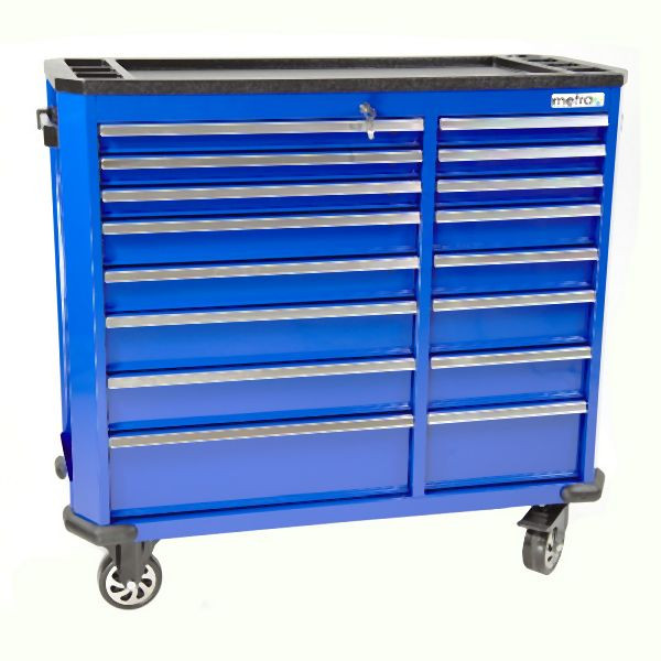 Carro de herramientas Metra, 16 cajones, Serie Profesional, azul, 10265