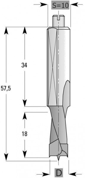 Taladro de espiga Edessö HW S10, fresado posterior, A: 5, B: 18, GL: 57,5 - RH, 143205001
