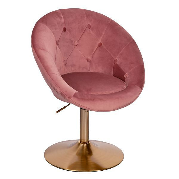 Sillón Wohnling de terciopelo rosa/dorado, sillón giratorio con respaldo, WL6.300