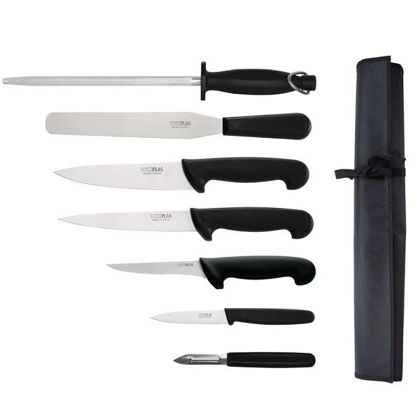 Juego de cuchillos Hygiplas de 7 piezas con cuchillo cocinero de 20 cm y bolsa, F222