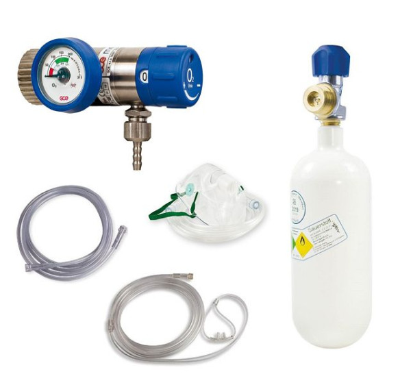Juego completo de oxígeno MBS Medizintechnik - reductor de presión y botella de 0,8 litros, o2-option08