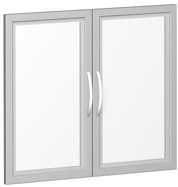 Juego geramöbel de puertas de vidrio satinado en un marco de madera, para un ancho de cuerpo de 800 mm, incluye amortiguador de puerta, sin cerradura, 2 alturas de carpeta, plata, S-382901-GT