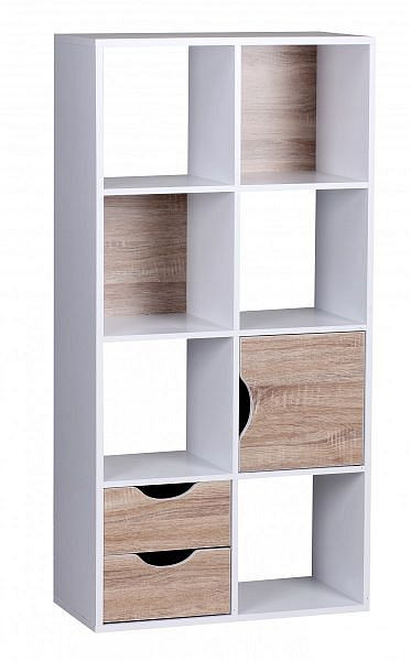 Librería Wohnling 60 x 120 x 29 cm roble Sonoma blanco con cajones y puerta, WL1.429