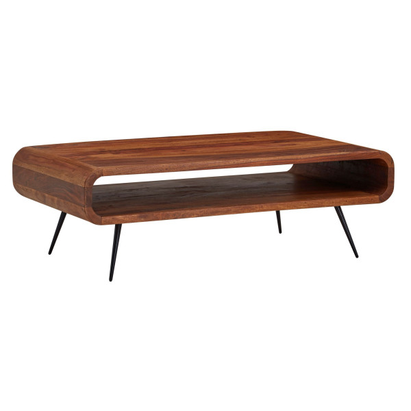 Wohnling Mesa de centro 90x55x30 cm, mesa de sofá cuadrada de madera maciza de Sheesham y metal, mesa de salón con espacio de almacenamiento, mesa de centro maciza, WL6.534