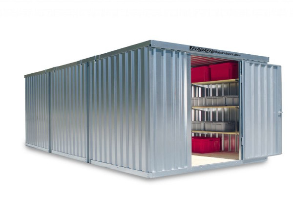 Combinación de contenedor de material FLADAFI MC 1360, galvanizado, desmontado, con piso de madera, 3050 x 6520 x 2150 mm, puerta simple en el lado de 3 m, F13600101