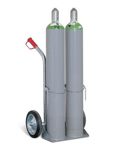 Carro para botellas de acero DENIOS GFR-2, para 2 botellas de gas (Ø 250 mm), ruedas de goma maciza, 115-207