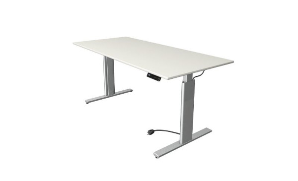 Mesa para sentarse/de pie Kerkmann Move 3 plateada, ancho 1800 x fondo 800 mm, altura ajustable eléctricamente de 720 a 1200 mm, blanco, 10233010