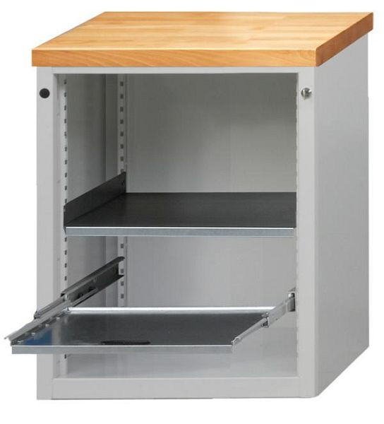 Mueble mostrador de bancos de trabajo ANKE; 1060x700x1020mm; RAL7035; Tapa de haya maciza 40 mm; Vivienda vacía, 610.450