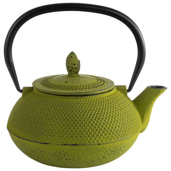 Tetera APS -ASIA-, 17 x 14 x 17 cm, hierro fundido, interior esmaltado, 0,8 litros, verde, con tapa extraíble, incluido colador de té, de acero inoxidable, 10996