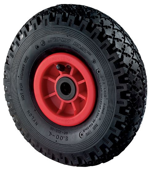 Ruedas BS rueda neumática, ancho de rueda 50 mm, Ø de rueda 200 mm, capacidad de carga 75 kg, banda de rodadura de goma negra, cuerpo de rueda de plástico, rodamiento de rodillos, D15.201