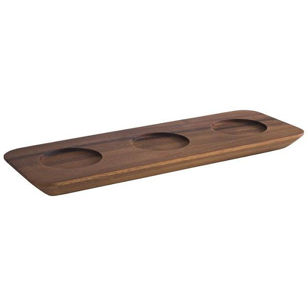 Tabla de servir APS -NARROW-, 31 x 11 cm, altura: 2 cm, madera de acacia, con 3 tacones Ø 6 cm, 00878