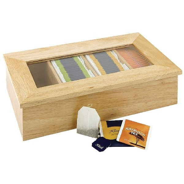 Caja de té OLYMPIA de madera de árbol de caucho, CB808