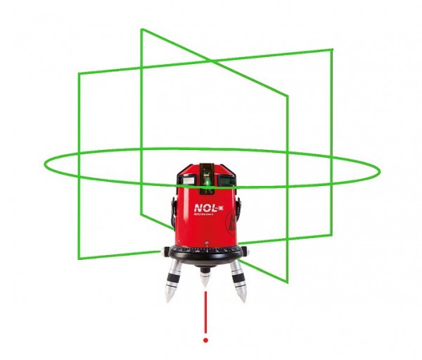 NESTLE Octoliner G con rayo láser verde Láser de línea con línea horizontal de 360°, 4 líneas verticales, punto de plomada debajo, IP54, 16114001