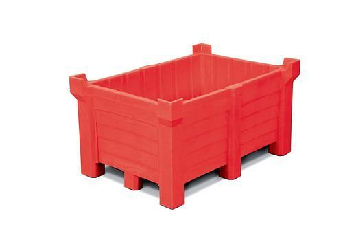 DENIOS Stapelbehälter aus Polyethylen (PE), 90 Liter Inhalt, 70 Liter Auffangvolumen, geschlossen, rot, 185-802