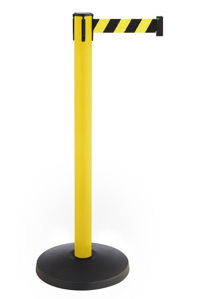 Poste de barrera ALLROUNDLINE con cinturón, poste: negro / cinturón: rayas diagonales negro-amarillas, ALA-30-3.0-0170
