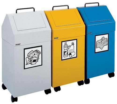 DENIOS AB 45-F papelera de reciclaje ignífuga, soporte para bolsas de basura, móvil, gris, 137-204