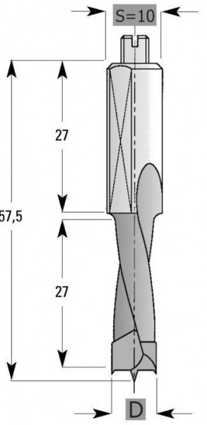 Taladro de espiga Edessö HW S10, fresado posterior, A: 5, B: 27, GL: 57,5 - RH, 143405001