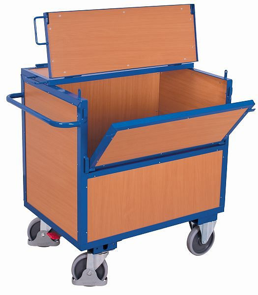 Carro-caja de madera VARIOfit con tapa soldada, dimensiones exteriores: 1.330 x 830 x 1.150 mm (ancho x profundo x alto), sw-800.407