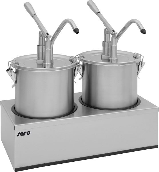 Dispensador de salsa Saro modelo PD-002 que incluye soporte para dos dispensadores de salsa, acero inoxidable, cromado, 421-1005