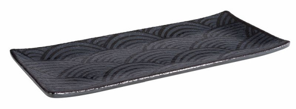 Bandeja APS -DARK WAVE-, 23 x 10,5 cm, altura: 1,5 cm, melamina, interior: decoración, exterior: negro, 84905