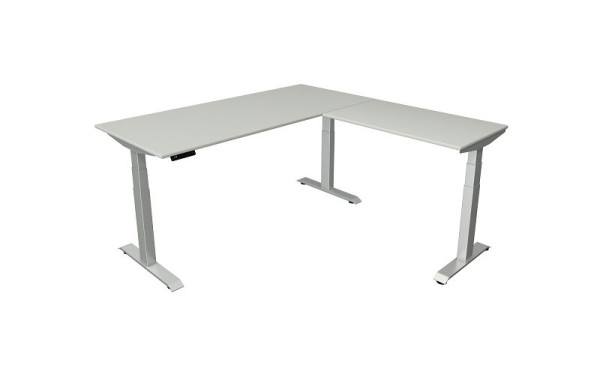 Mesa para sentarse y pararse Kerkmann An 1800 x P 800 mm con elemento adicional 1000 x 600 mm, altura regulable eléctricamente de 640 a 1290 mm, gris claro, 10043111