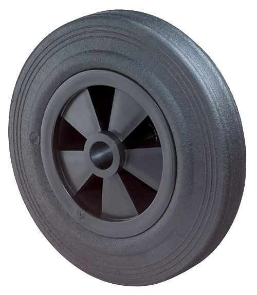 Ruedas BS rueda de goma, ancho de rueda 55 mm, Ø de rueda 300 mm, capacidad de carga 120 kg, superficie de rodadura de goma negra, cuerpo de rueda de plástico negro, cojinete deslizante, B40.300