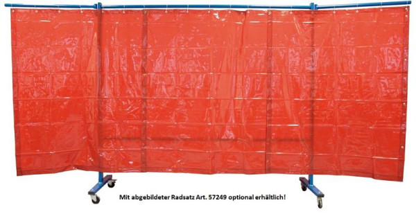 ELMAG Muro de protección para soldadura, 3 piezas, con cortina de lámina, rojo, DIN EN 1598, ancho: 3,8 m (parte central 2,1 m + 2 brazos giratorios de 0,85 m cada uno), 57252