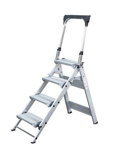 Escalera plegable DENIOS de aluminio, con ménsula y 4 peldaños, 274-491
