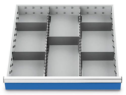Insertos para cajones Bedrunka+Hirth T736 R 24-24, para altura de panel 75 mm, 2 x MF 600 mm, 5 x TW 200 mm, 135BLH75