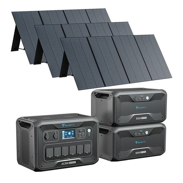 Generador BLUETTI AC300 + 2x acumuladores de batería B300 + 3x paneles solares PV350, AC300+2xB300+3xPV350