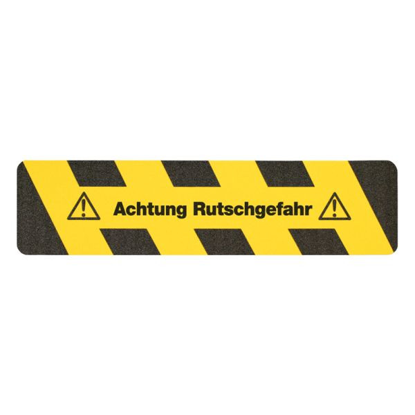 revestimiento antideslizante m2, marca de advertencia, negro/amarillo, tiras de texto &quot;Precaución, peligro de resbalar&quot; 150x610 mm, M111500610