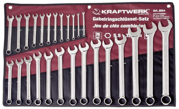 Juego de llaves combinadas Kraftwerk 5,5-32 mm 26 piezas en estuche enrollable, 3554R